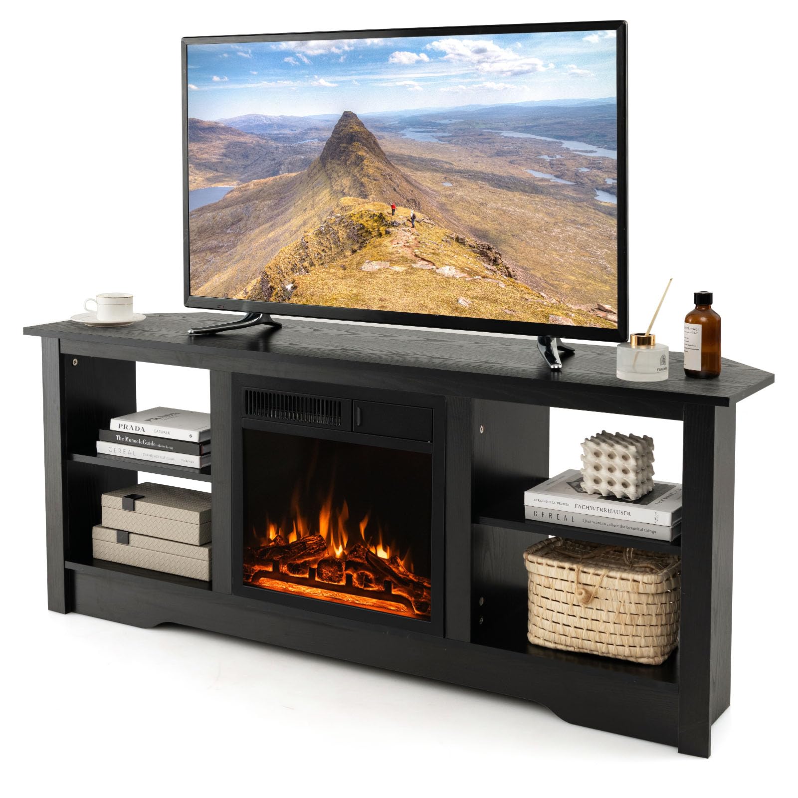Tangkula Home Entertainment Center with 18” 1500W Electric Fireplace